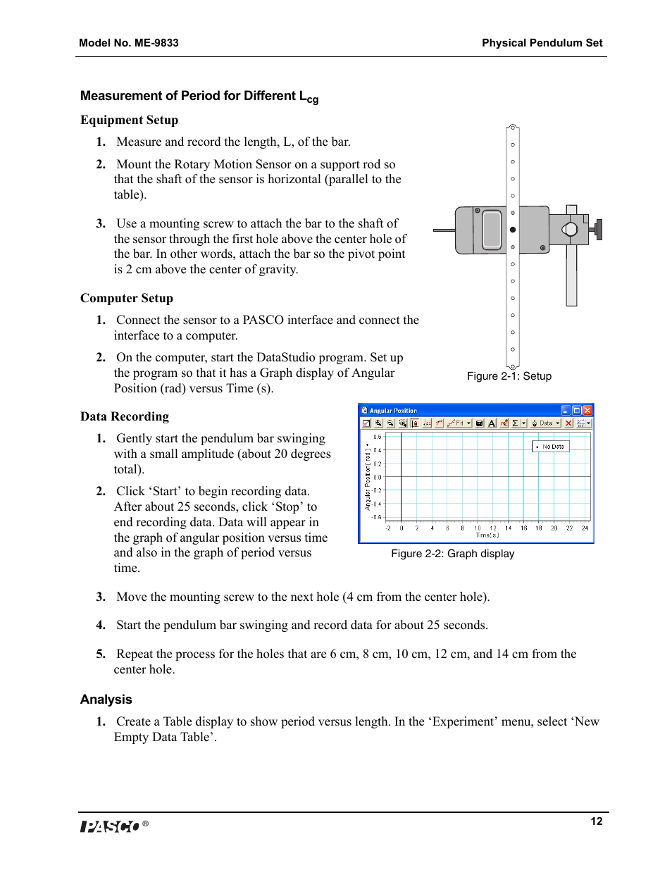 PASCO ME-9833 Physical Pendulum Set User Manual | Page 12 / 30