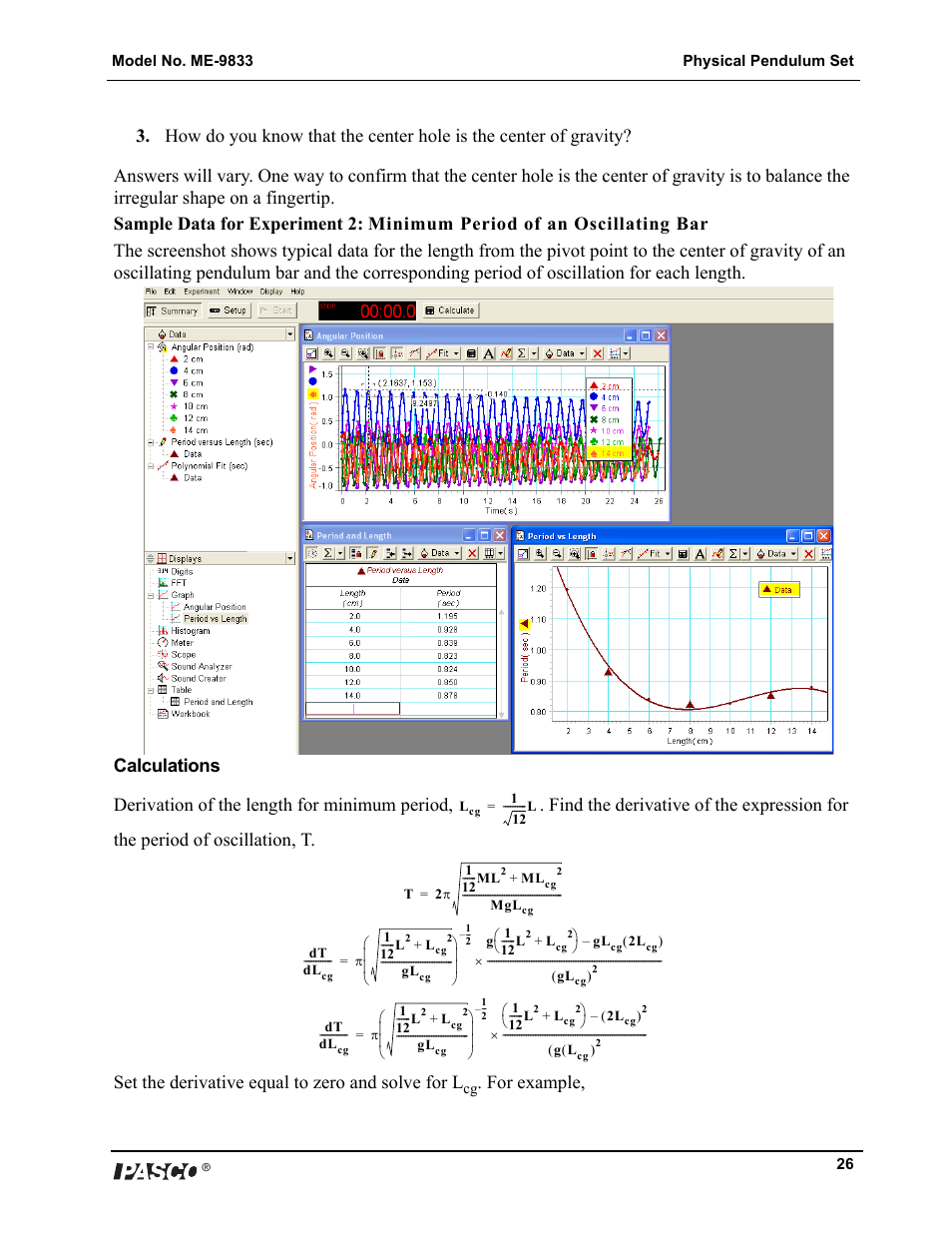 For example | PASCO ME-9833 Physical Pendulum Set User Manual | Page 26 / 30