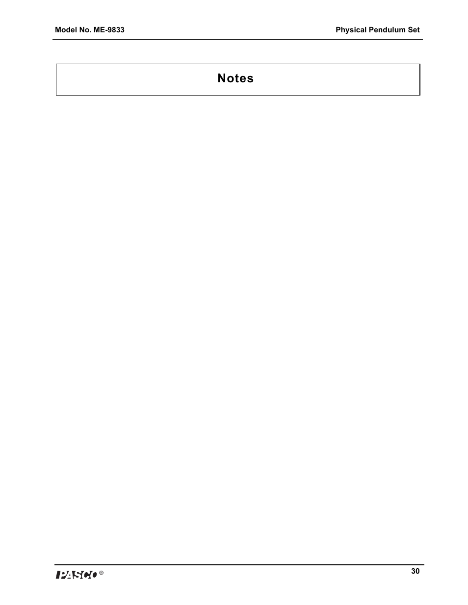 PASCO ME-9833 Physical Pendulum Set User Manual | Page 30 / 30