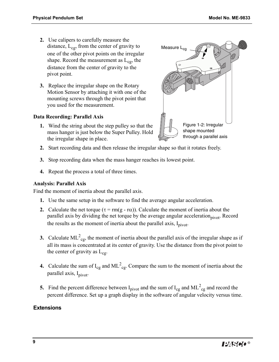 PASCO ME-9833 Physical Pendulum Set User Manual | Page 9 / 30