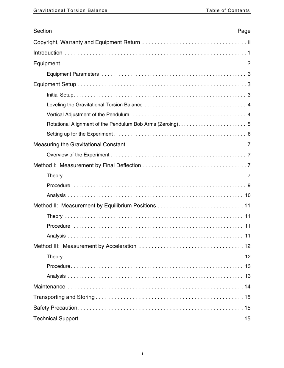 PASCO AP-8215A Gravitational Torsion Balance User Manual | Page 3 / 20