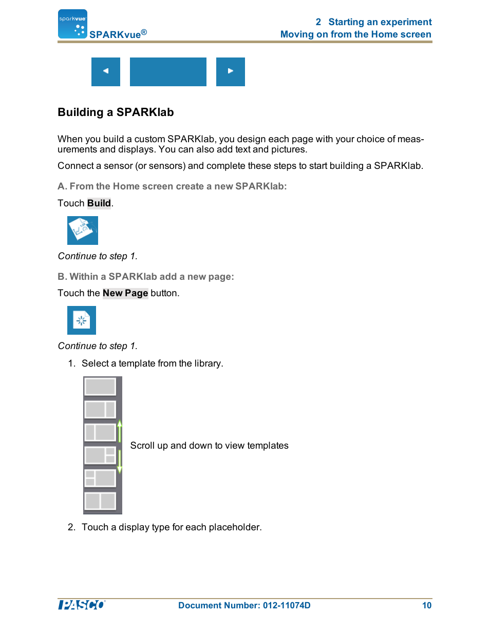 Building a sparklab, A. from the home screen create a new sparklab | PASCO SPARKvue ver.2.0 User Manual | Page 22 / 118