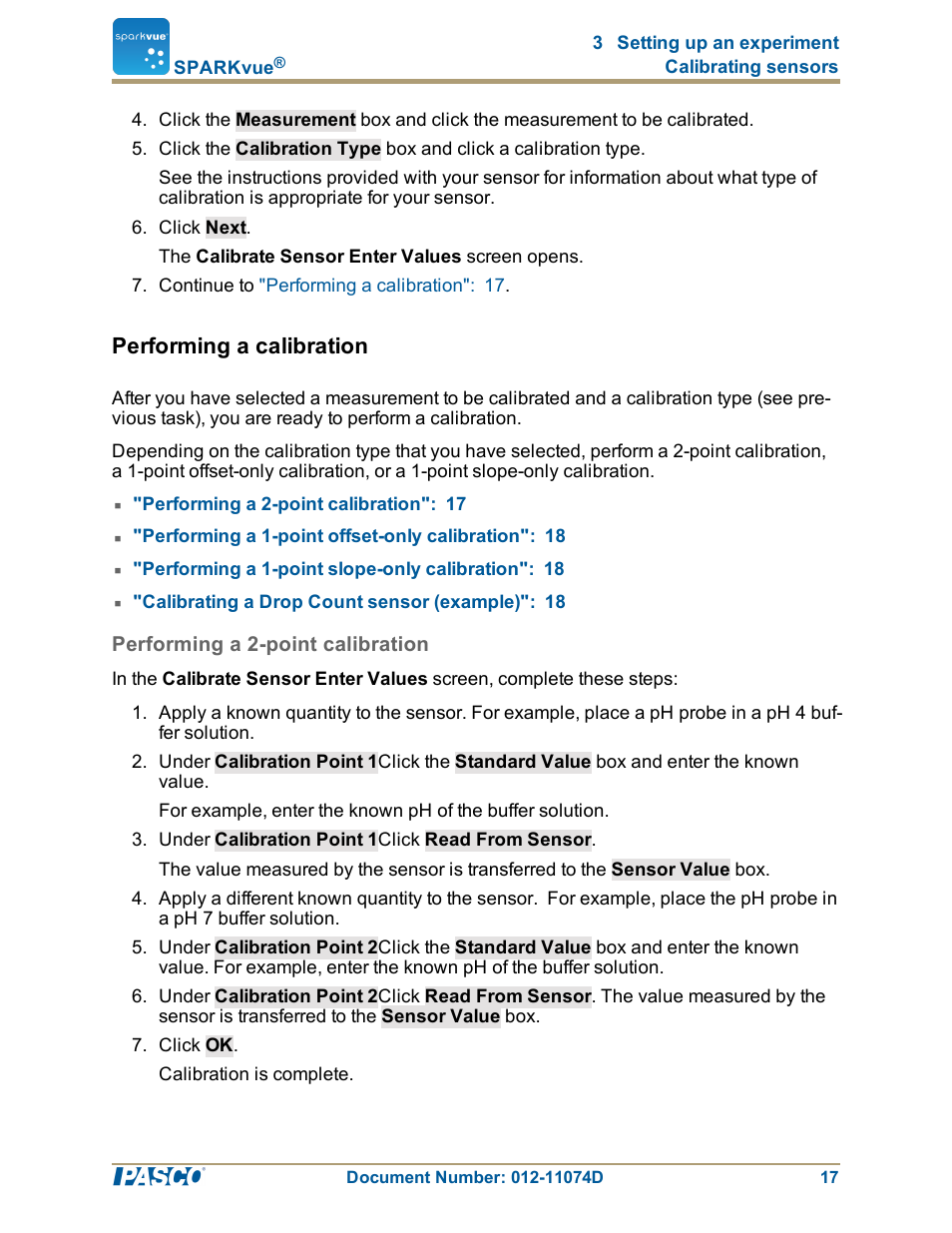 Performing a calibration, Performing a 2-point calibration | PASCO SPARKvue ver.2.0 User Manual | Page 29 / 118