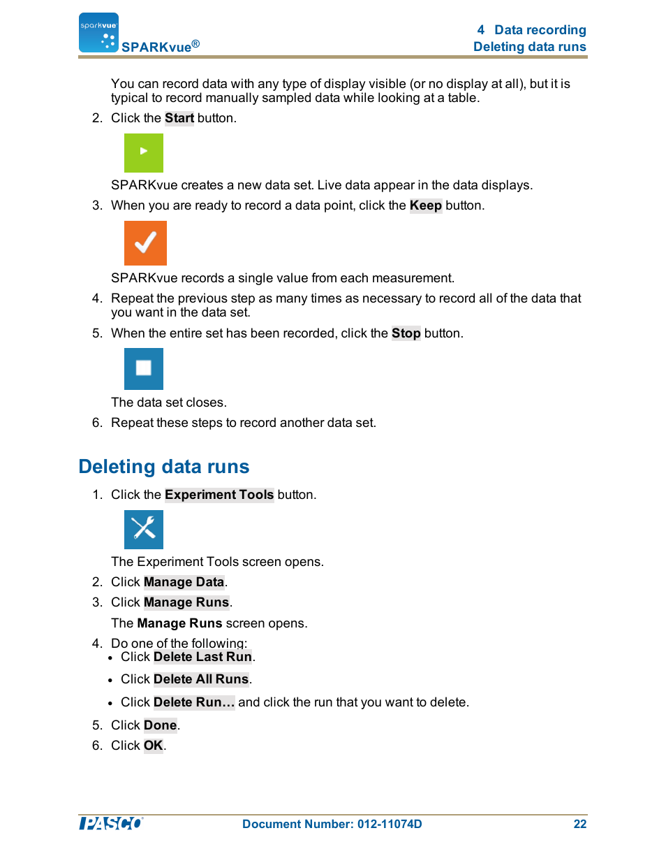 Deleting data runs | PASCO SPARKvue ver.2.0 User Manual | Page 34 / 118