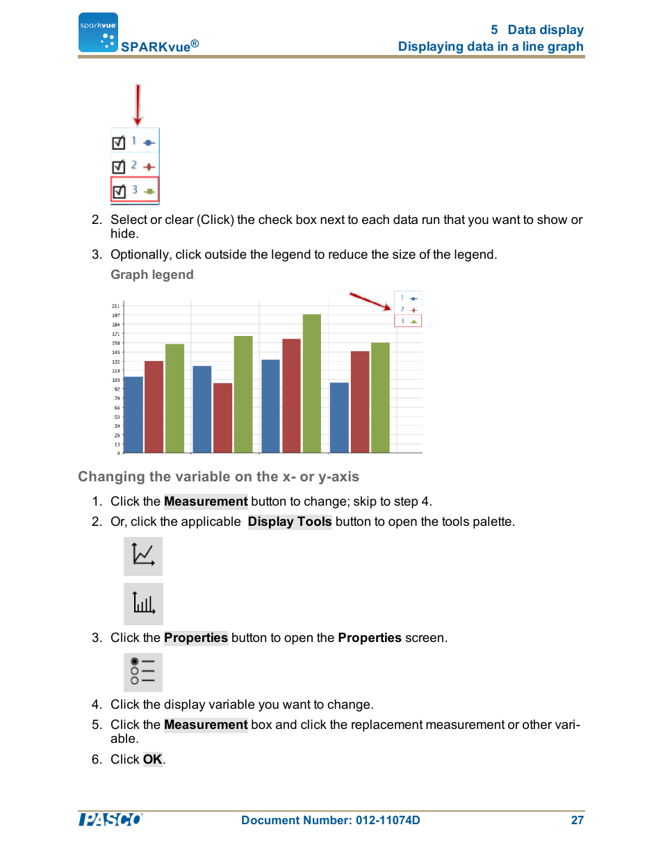 Changing the variable on the x- or y-axis | PASCO SPARKvue ver.2.0 User Manual | Page 39 / 118