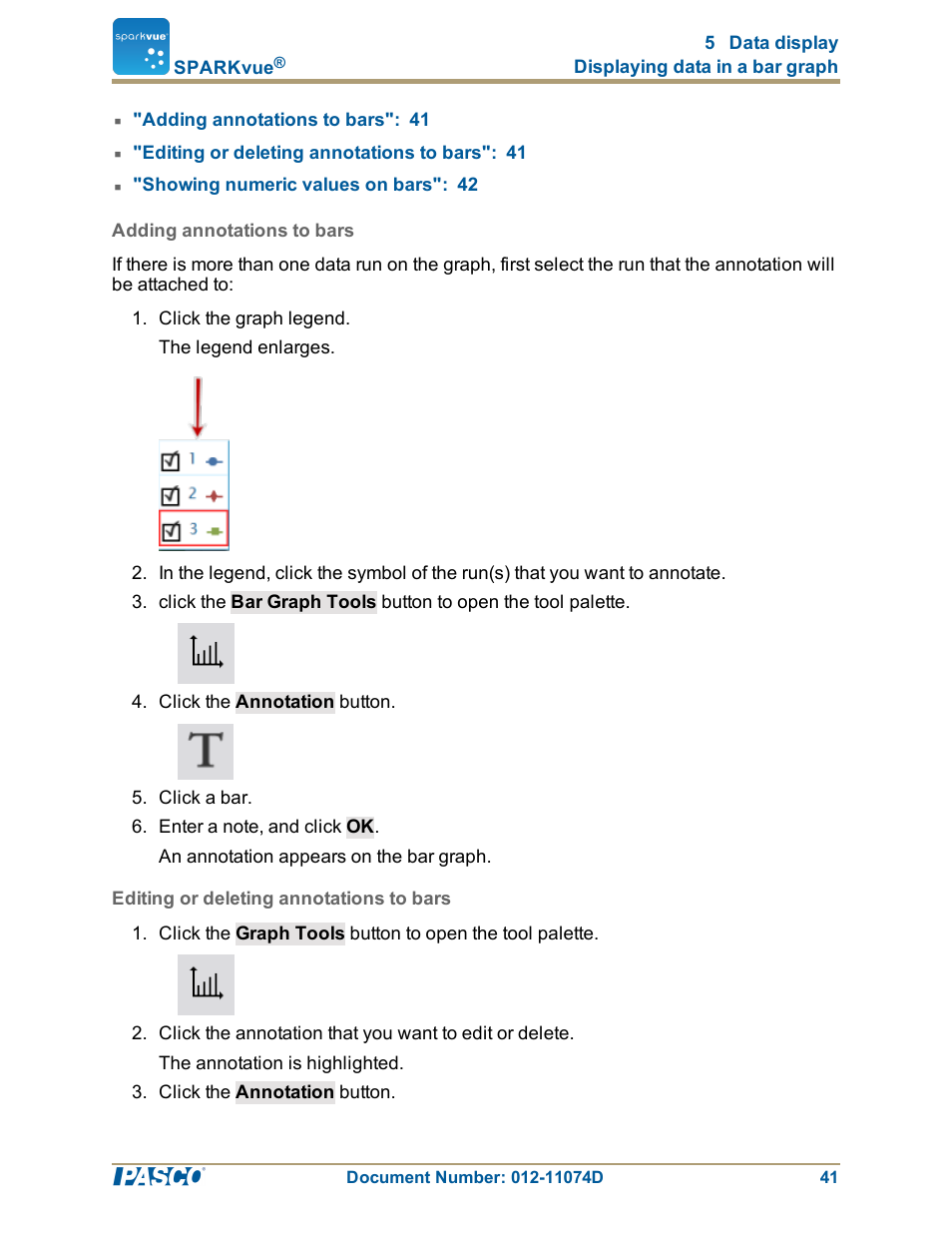 Adding annotations to bars, Editing or deleting annotations to bars | PASCO SPARKvue ver.2.0 User Manual | Page 53 / 118