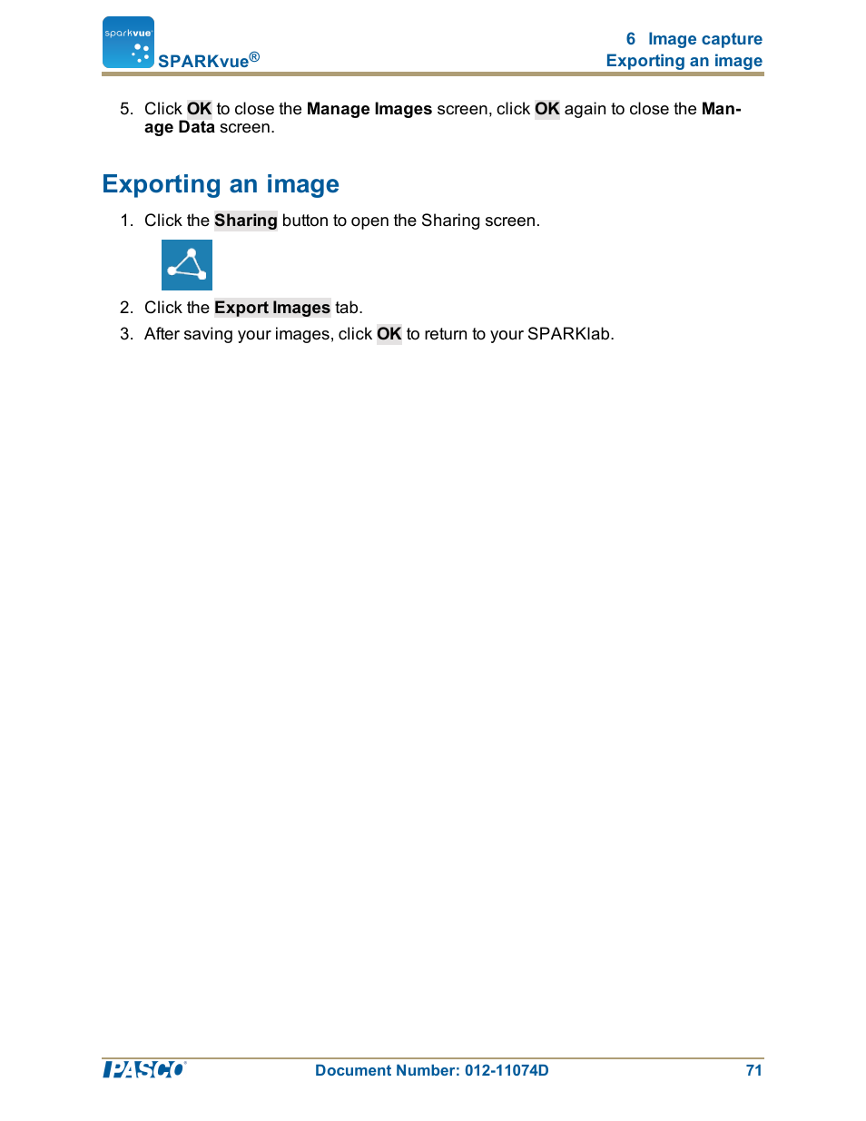 Exporting an image, Exporting an image": 71 | PASCO SPARKvue ver.2.0 User Manual | Page 83 / 118