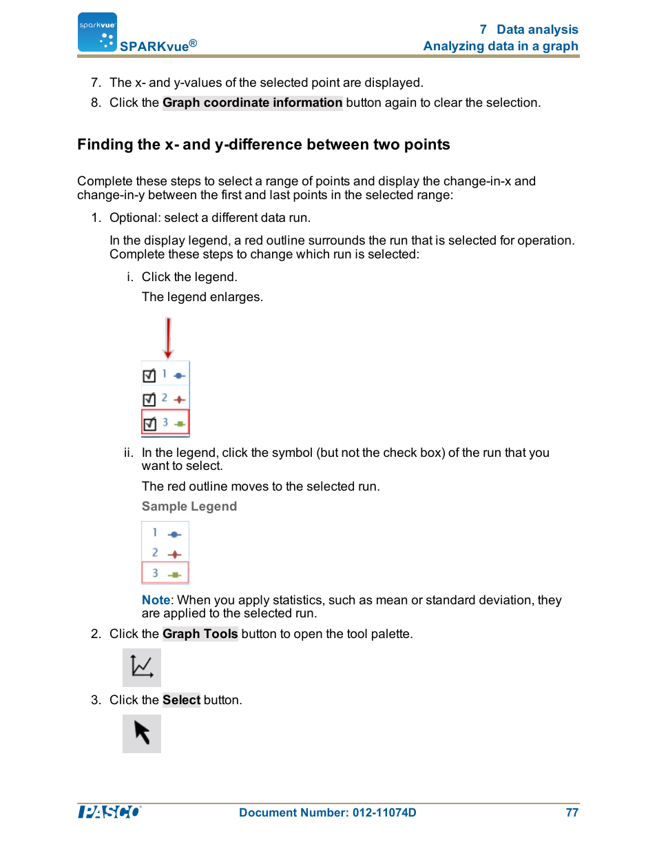 Finding the x- and y-difference between two points | PASCO SPARKvue ver.2.0 User Manual | Page 89 / 118