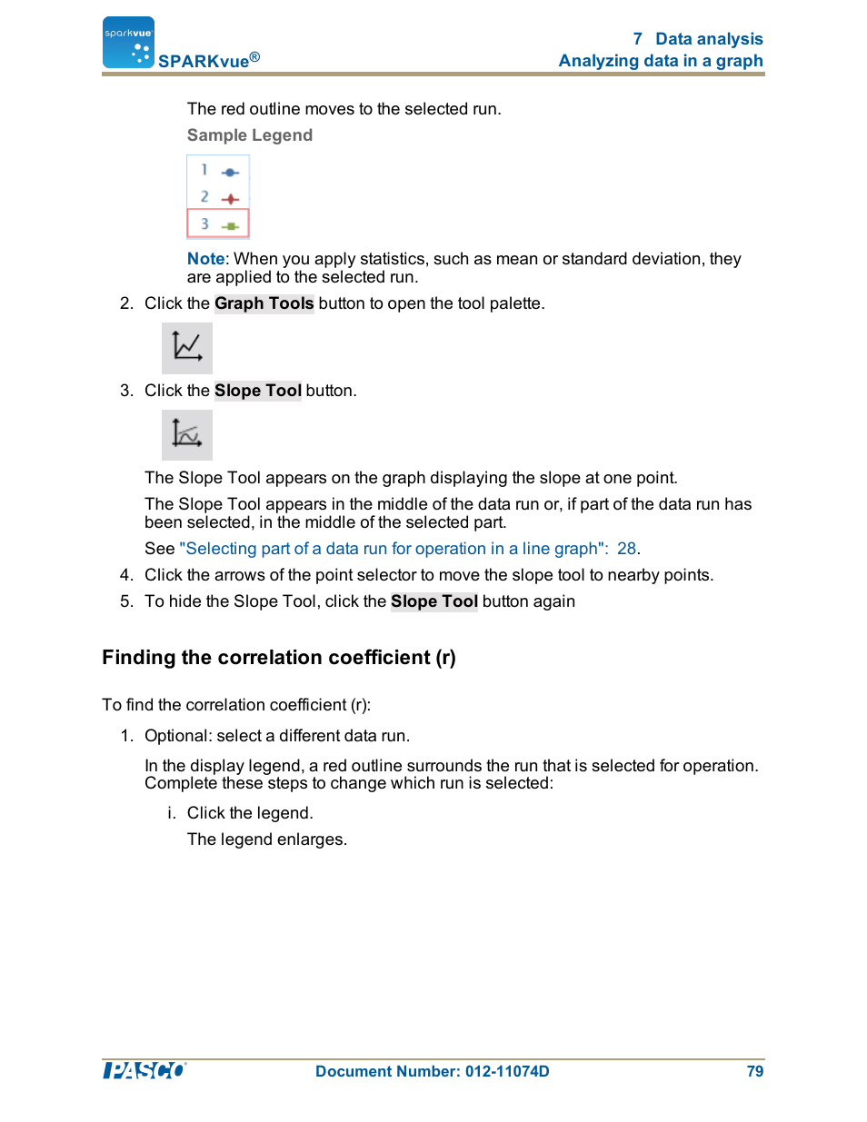 Finding the correlation coefficient (r), Finding the correlation coefficient (r)": 79 | PASCO SPARKvue ver.2.0 User Manual | Page 91 / 118