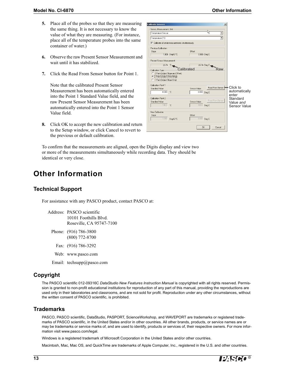 Other information, Technical support, Copyright | Trademarks | PASCO DataStudio New Features Guide User Manual | Page 13 / 13