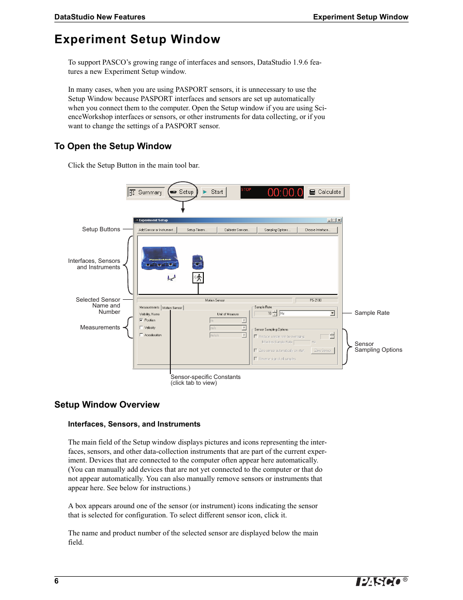Experiment setup window, Setup window overview | PASCO DataStudio New Features Guide User Manual | Page 6 / 13