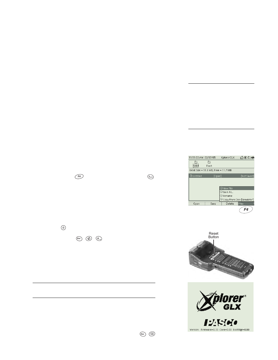 Resetting, To start a new experiment, To force the glx to restart | To restore the glx to factory configuration | PASCO Xplorer-GLX Users’ Guide User Manual | Page 102 / 152