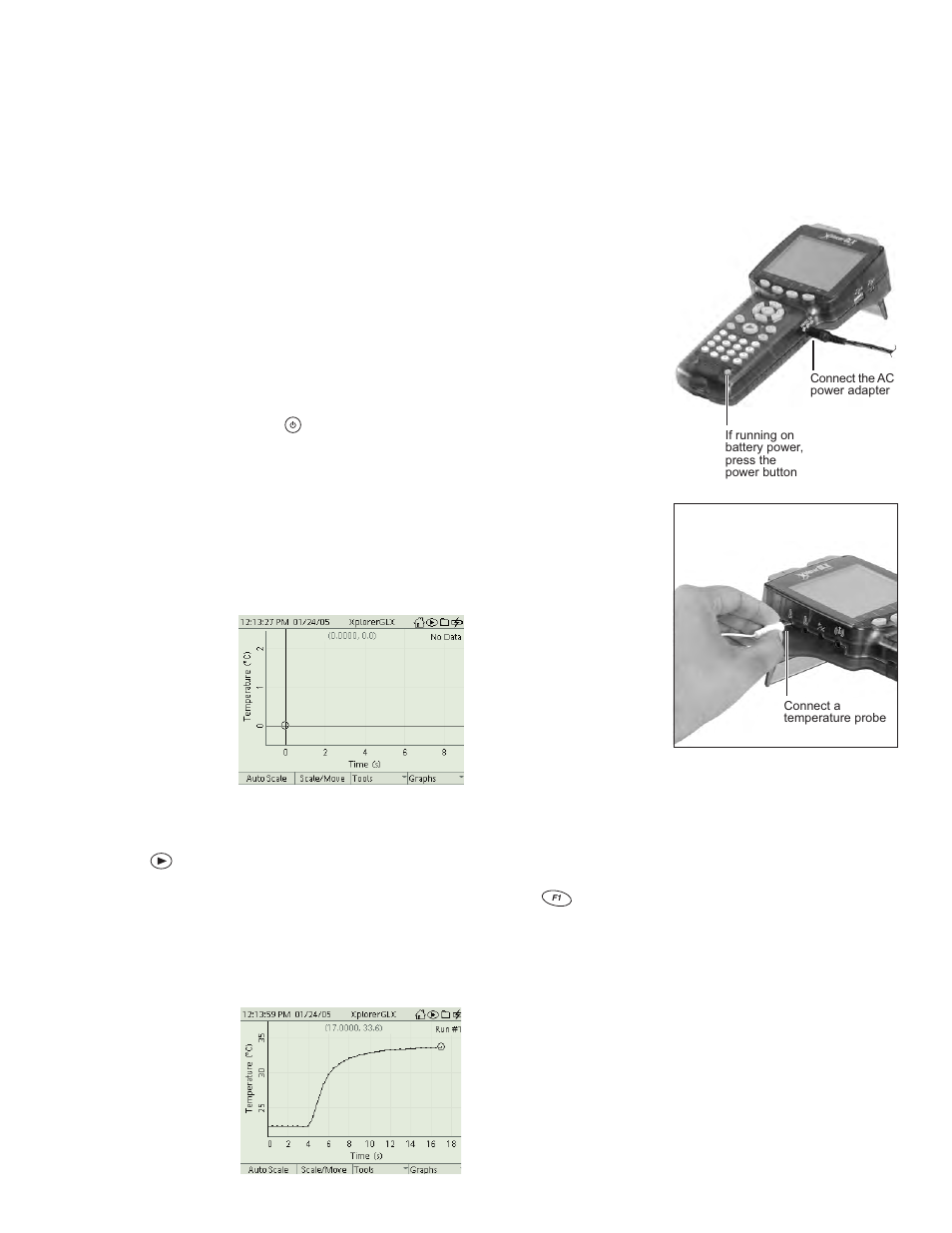 Quick start, Plug in the ac adapter, Connect a sensor | Collect data | PASCO Xplorer-GLX Users’ Guide User Manual | Page 11 / 152