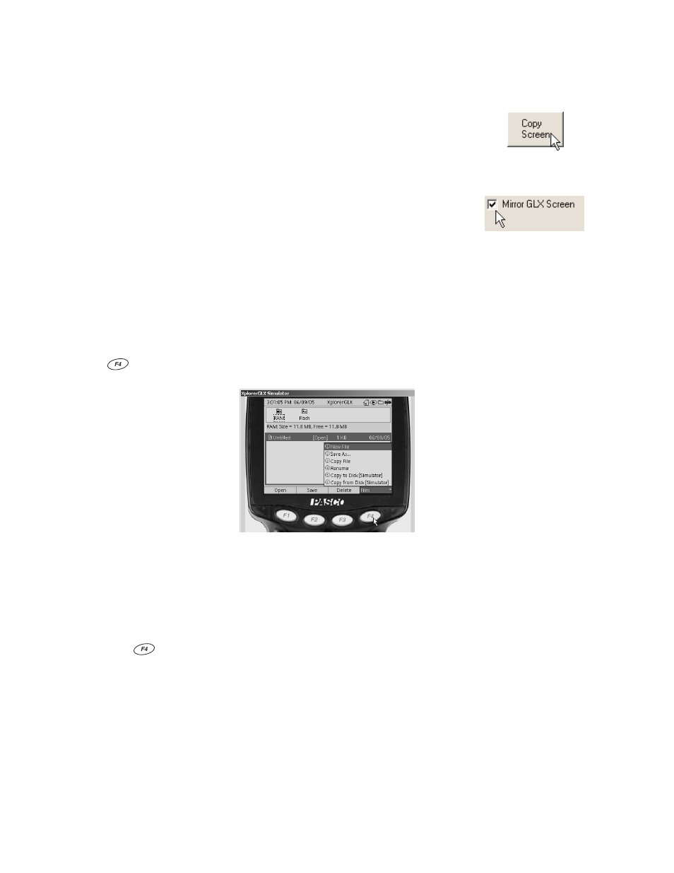 Screen capture, Screen mirroring, File transfer between simulator and glx | PASCO Xplorer-GLX Users’ Guide User Manual | Page 110 / 152