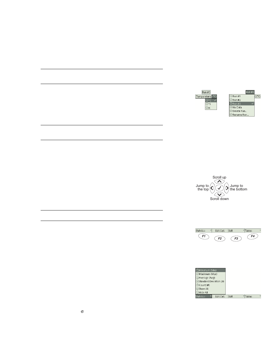 Table scrolling, Table function keys | PASCO Xplorer-GLX Users’ Guide User Manual | Page 35 / 152