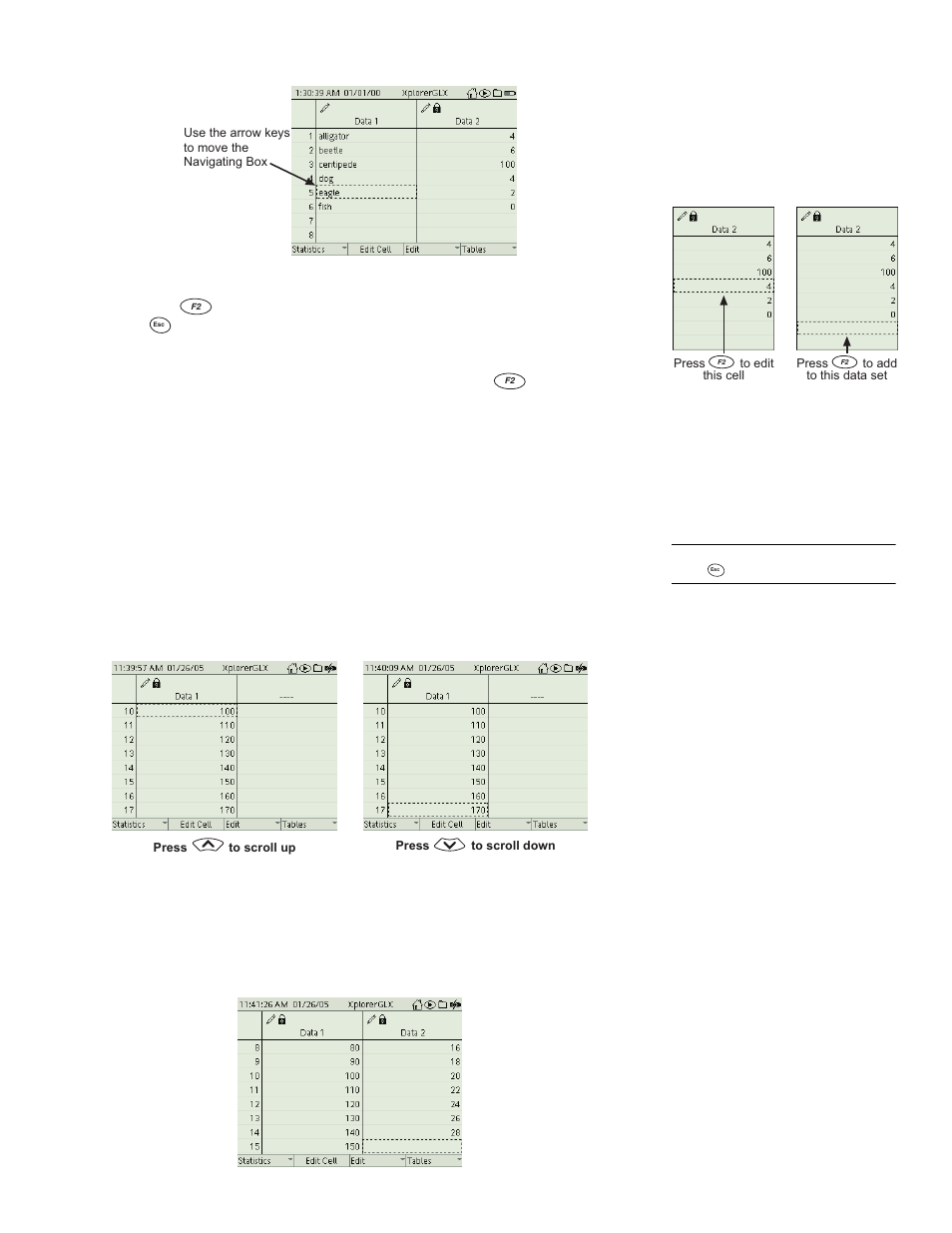 Table scrolling with manually entered data | PASCO Xplorer-GLX Users’ Guide User Manual | Page 41 / 152