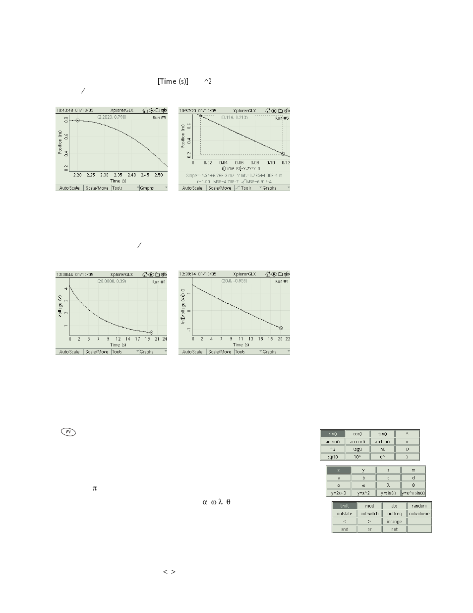 Calculator function keys, Time (s) | PASCO Xplorer-GLX Users’ Guide User Manual | Page 54 / 152