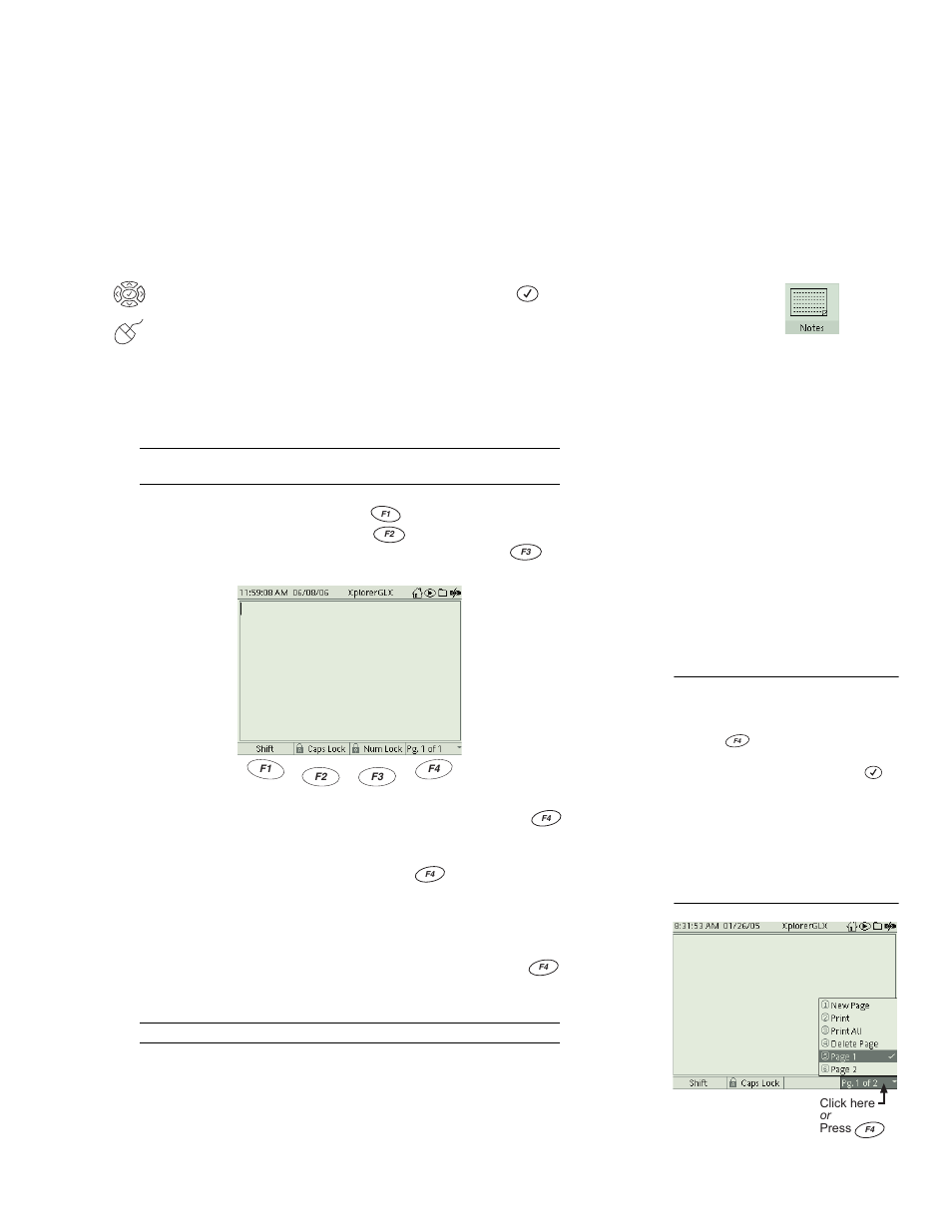 Notes screen, To open the notes screen, Entering, reading, and printing text notes | PASCO Xplorer-GLX Users’ Guide User Manual | Page 59 / 152