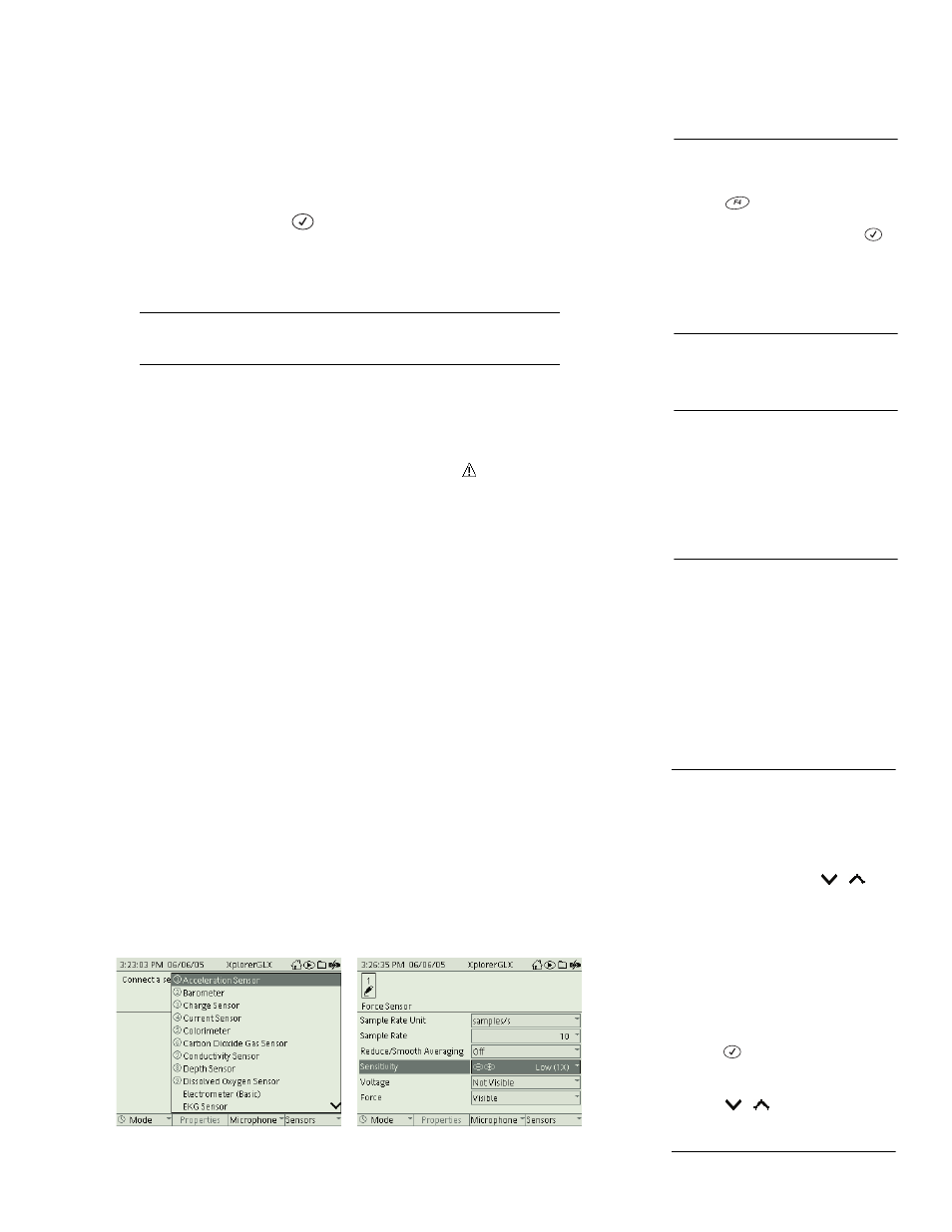 Scienceworkshop, Analog adapter with a, Sensor set-up | F4 sensors | PASCO Xplorer-GLX Users’ Guide User Manual | Page 65 / 152