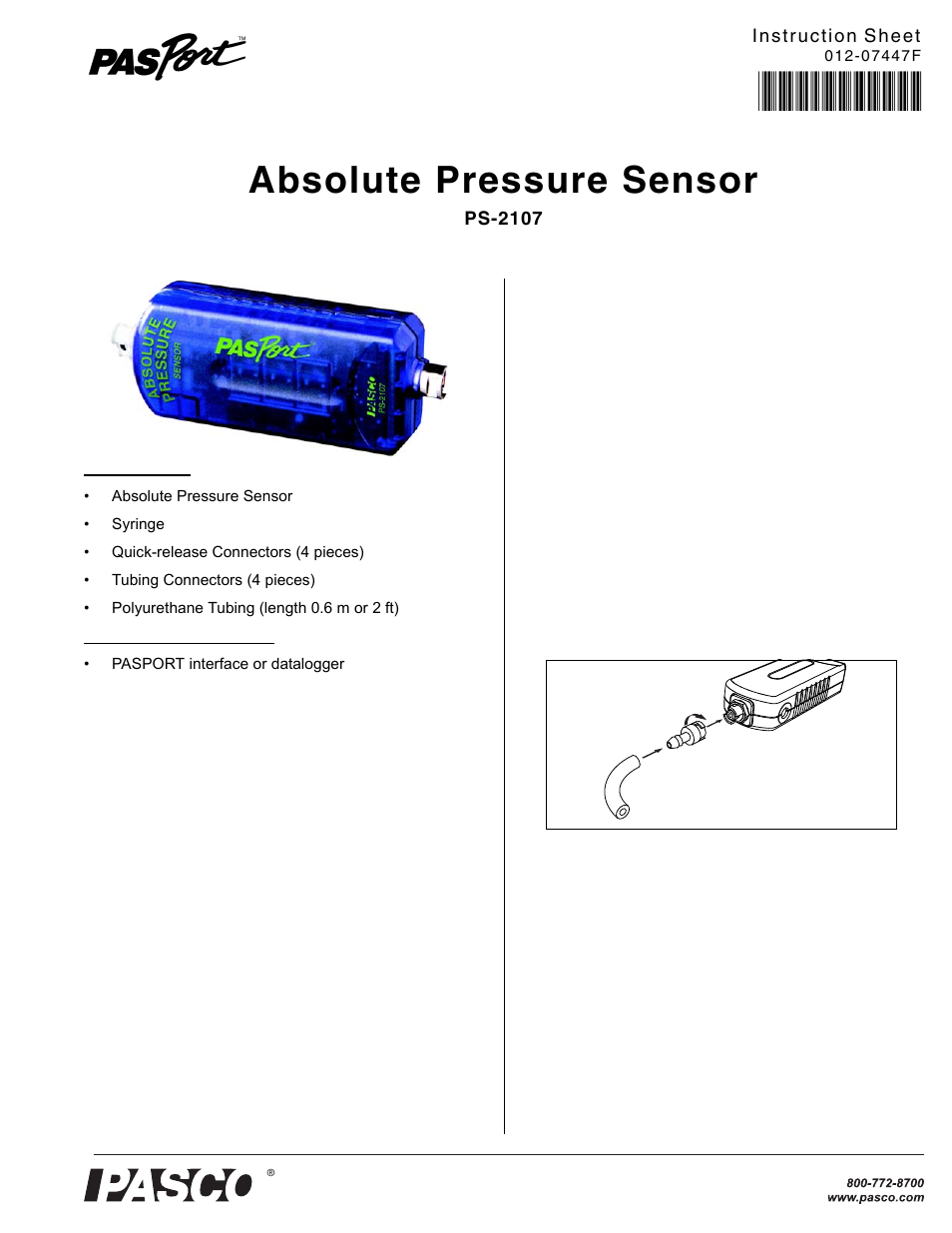 PASCO PS-2107 Absolute Pressure Sensor User Manual | 2 pages