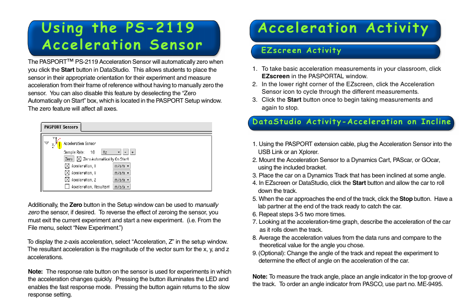 PASCO PS-2119 Acceleration Sensor User Manual | Page 2 / 2