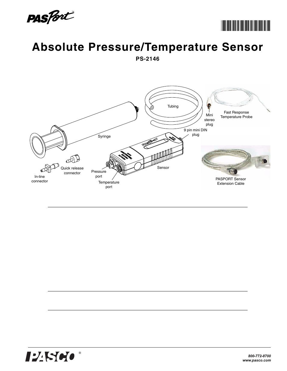 PASCO PS-2146 Absolute Pressure_Temperature Sensor User Manual | 4 pages