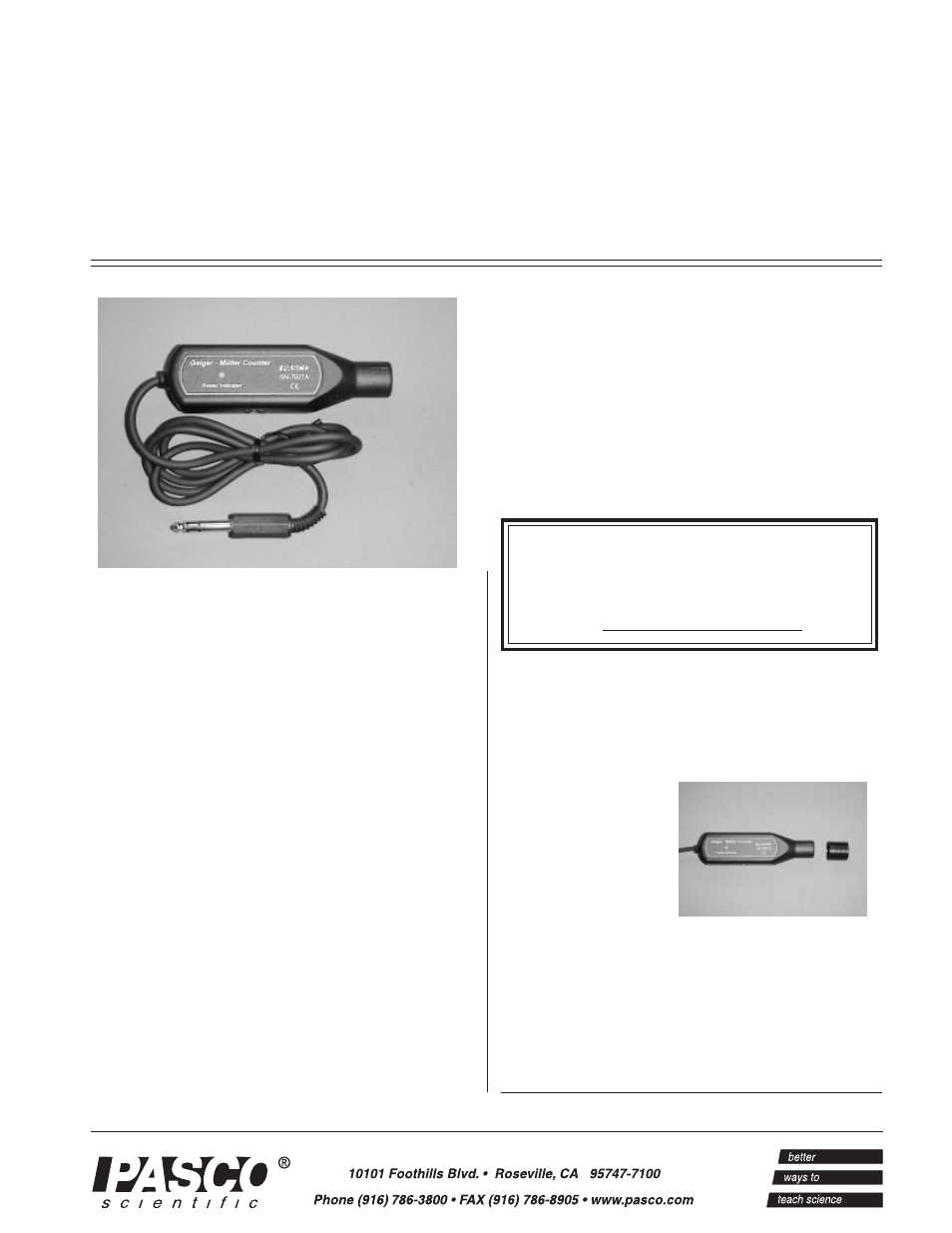 PASCO SN-7927A Geiger-Müller Counter User Manual | 2 pages