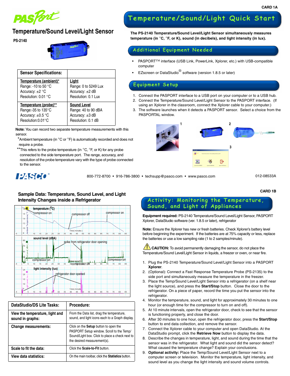 PASCO PS-2140 Temperature_Sound Level_Light Sensor User Manual | 2 pages