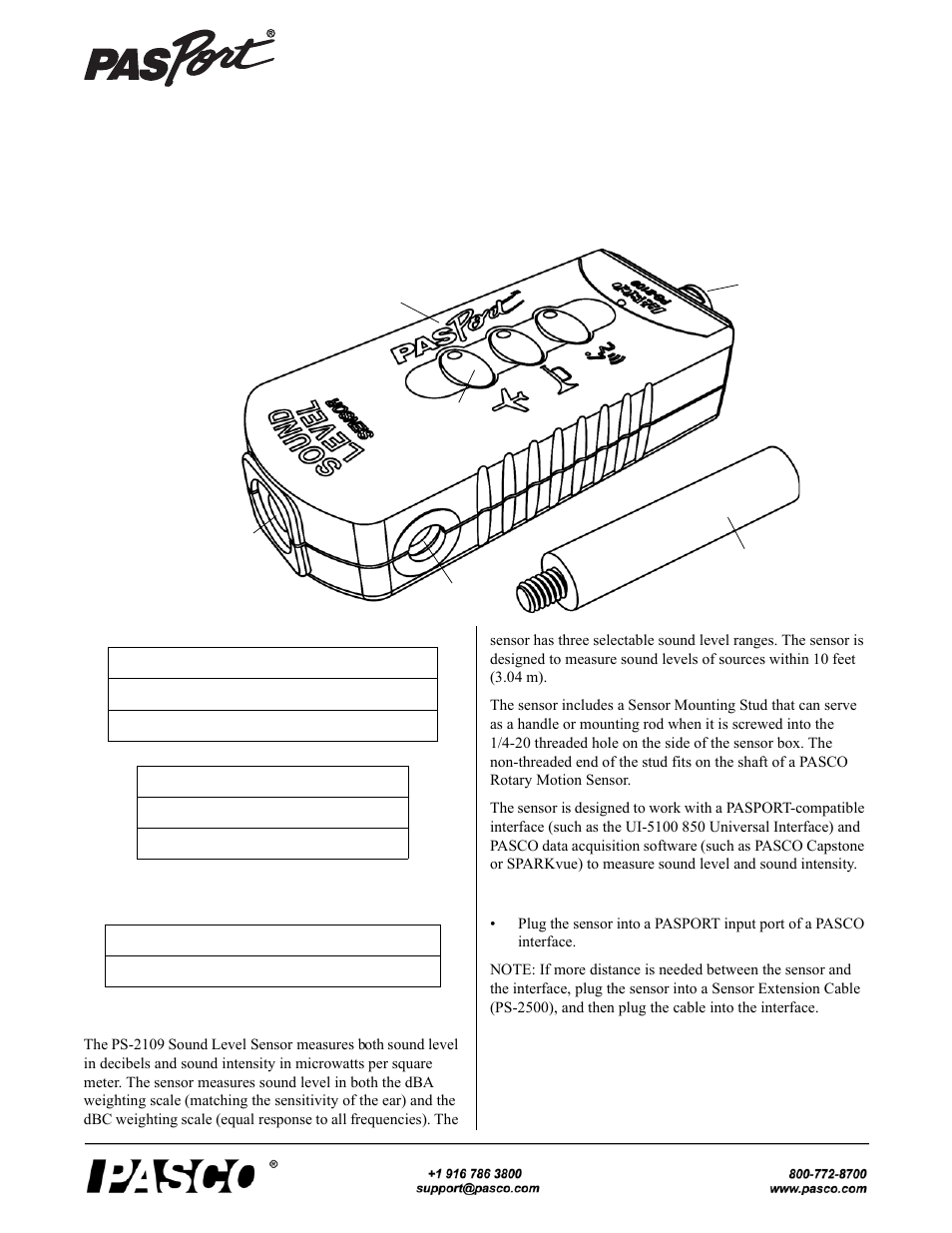 PASCO PS-2109 Sound Level Sensor User Manual | 3 pages