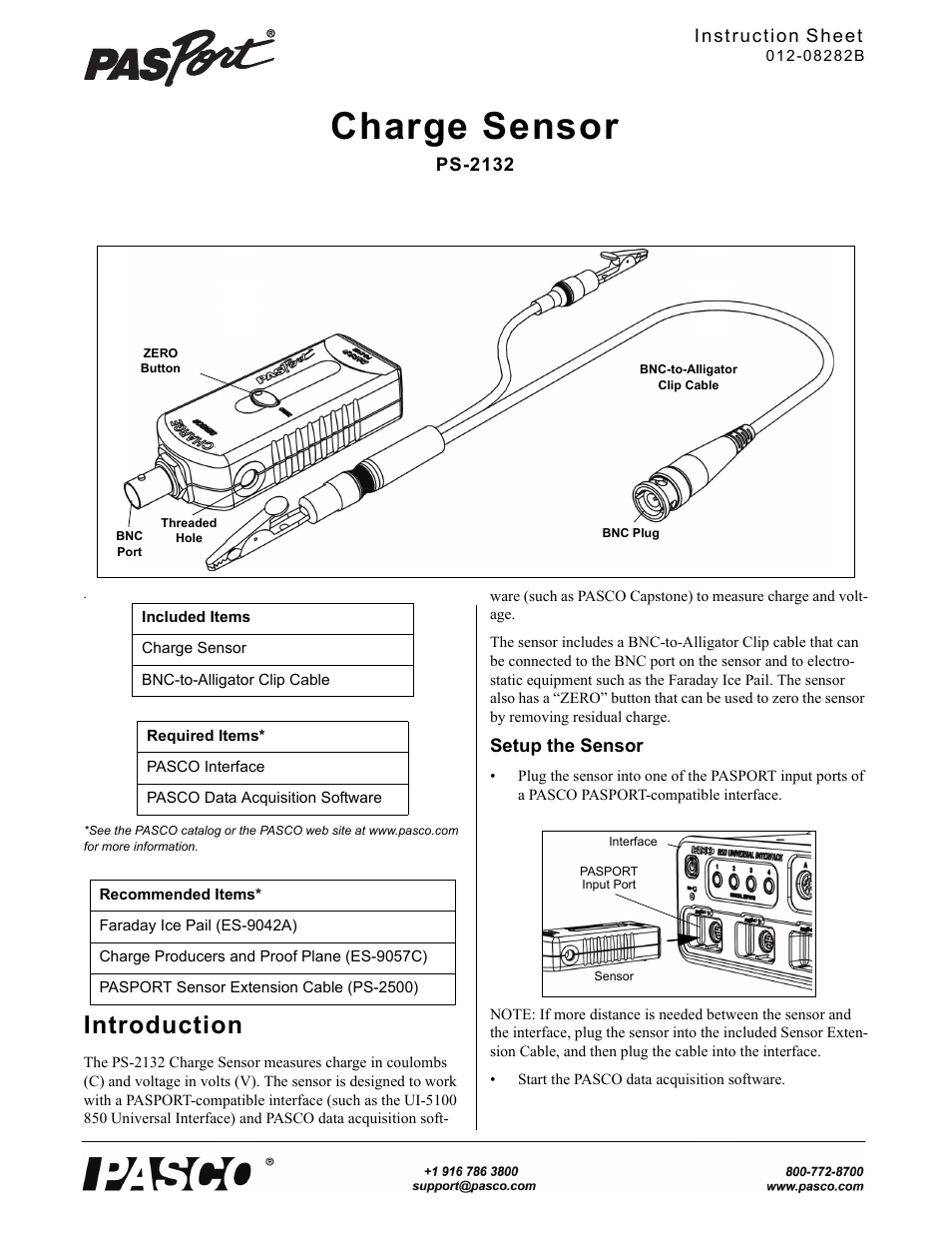 PASCO PS-2132 Charge Sensor User Manual | 2 pages