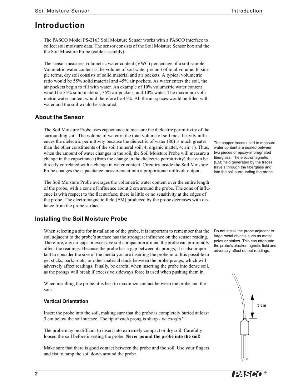 Introduction | PASCO PS-2163 Soil Moisture Sensor User Manual | Page 2 / 10