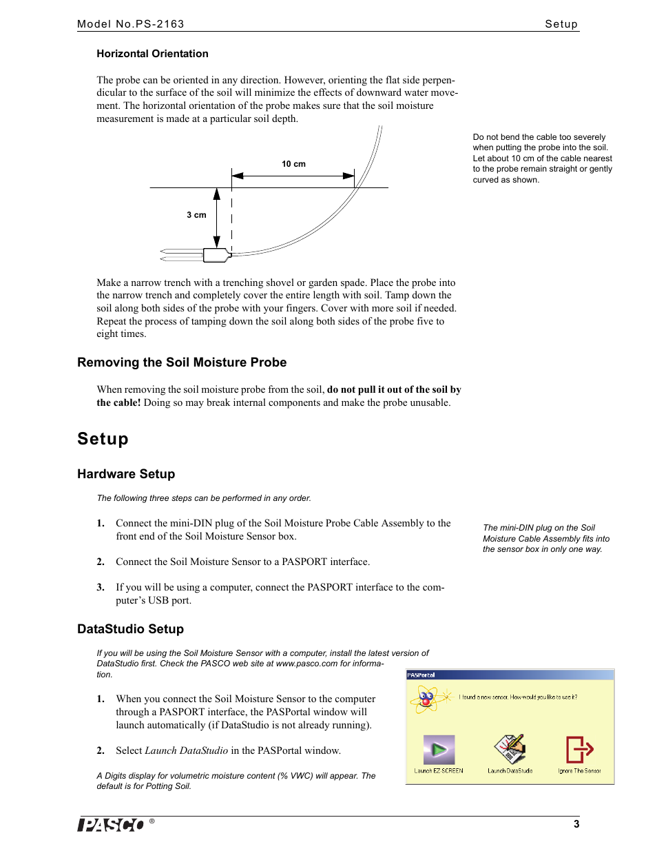 Setup | PASCO PS-2163 Soil Moisture Sensor User Manual | Page 3 / 10