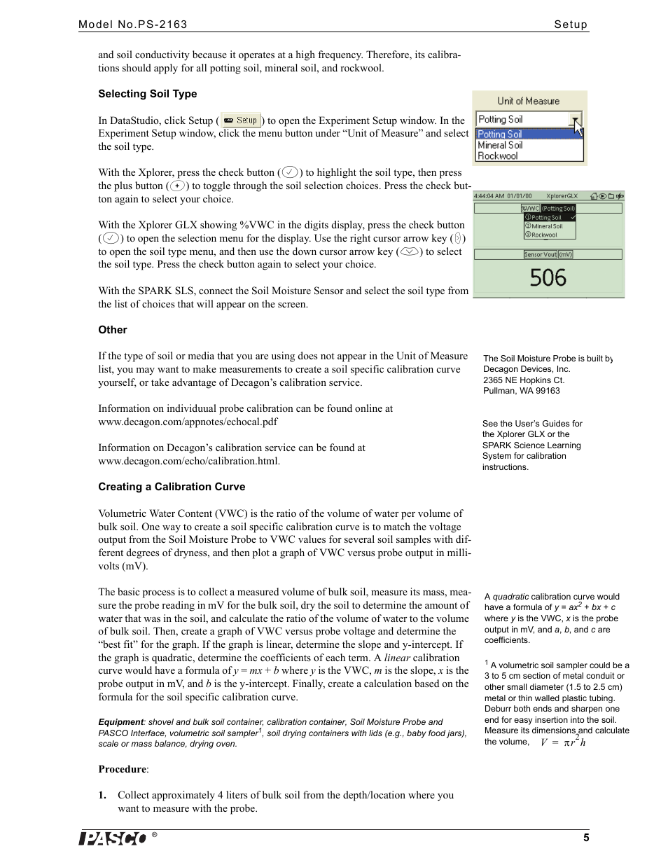 PASCO PS-2163 Soil Moisture Sensor User Manual | Page 5 / 10