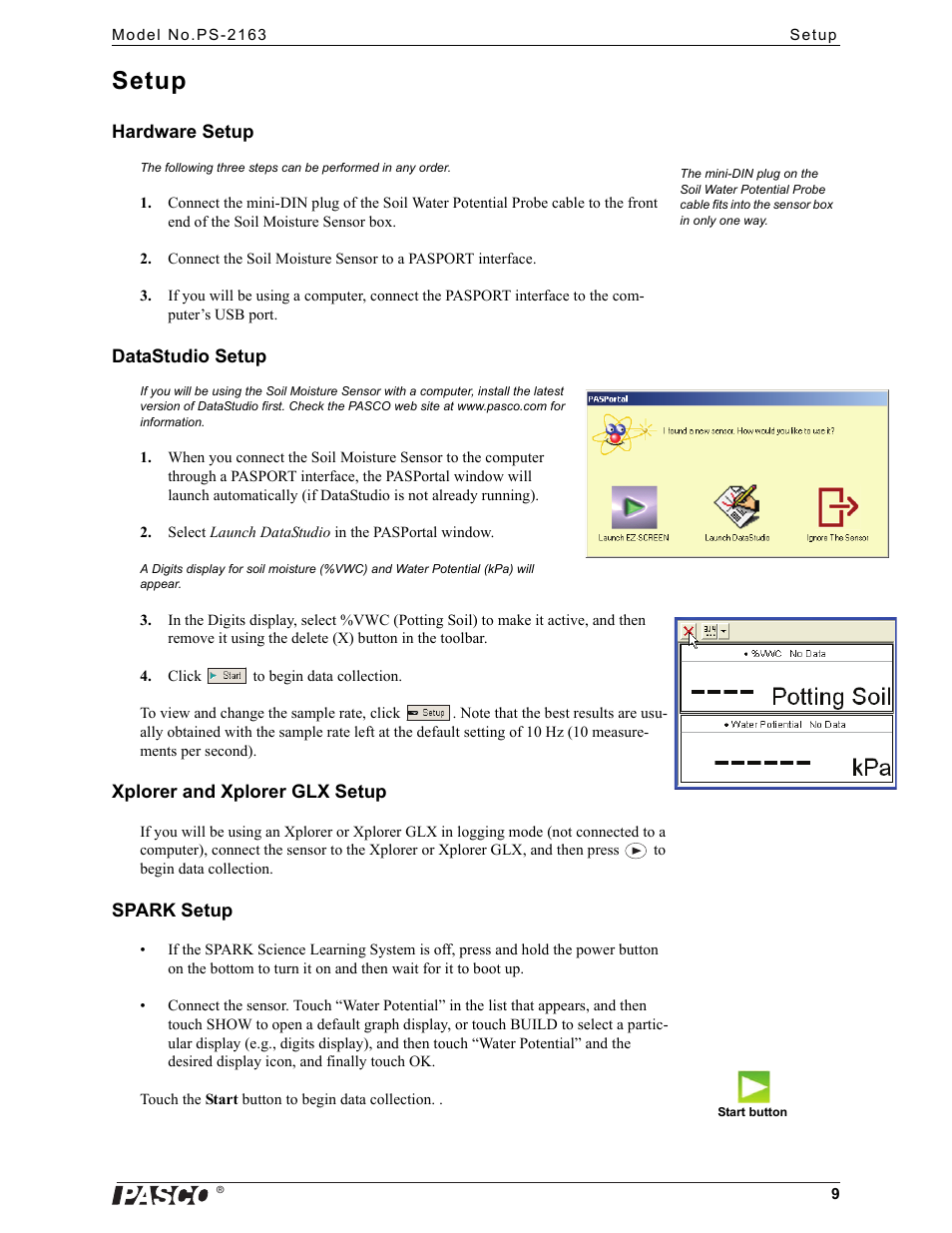 Setup | PASCO PS-2163 Soil Moisture Sensor User Manual | Page 9 / 10