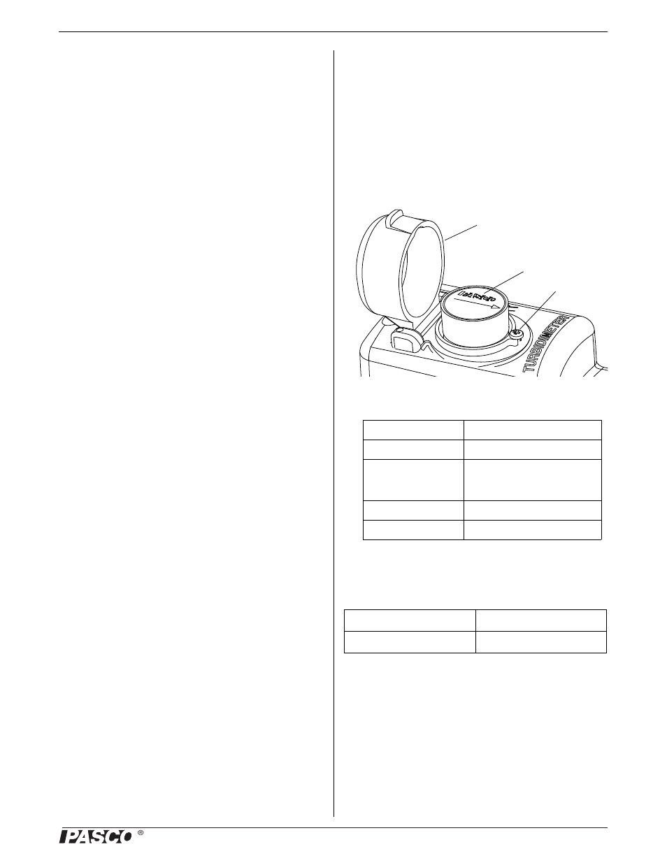 Sensor usage tips, Orienting the cuvette (optional), Specifications | Other items | PASCO PS-2122 Turbidity Sensor User Manual | Page 3 / 4