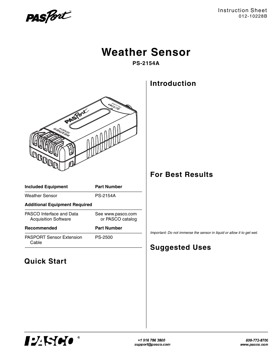 PASCO PS-2154A Weather Sensor User Manual | 2 pages