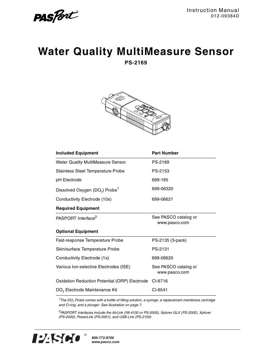 PASCO PS-2169 Water Quality MultiMeasure Sensor User Manual | 21 pages