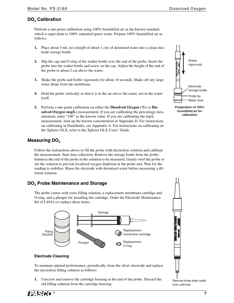 Do2 calibration, Measuring do2, Do2 probe maintenance and storage | Calibration, Measuring do, Probe maintenance and storage | PASCO PS-2169 Water Quality MultiMeasure Sensor User Manual | Page 7 / 21