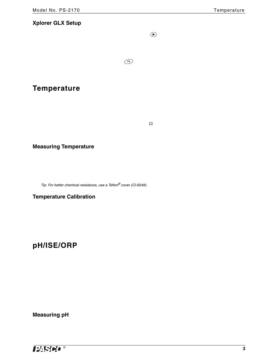 Temperature, Ph/ise/orp | PASCO PS-2170 Chemistry MultiMeasure Sensor User Manual | Page 3 / 8