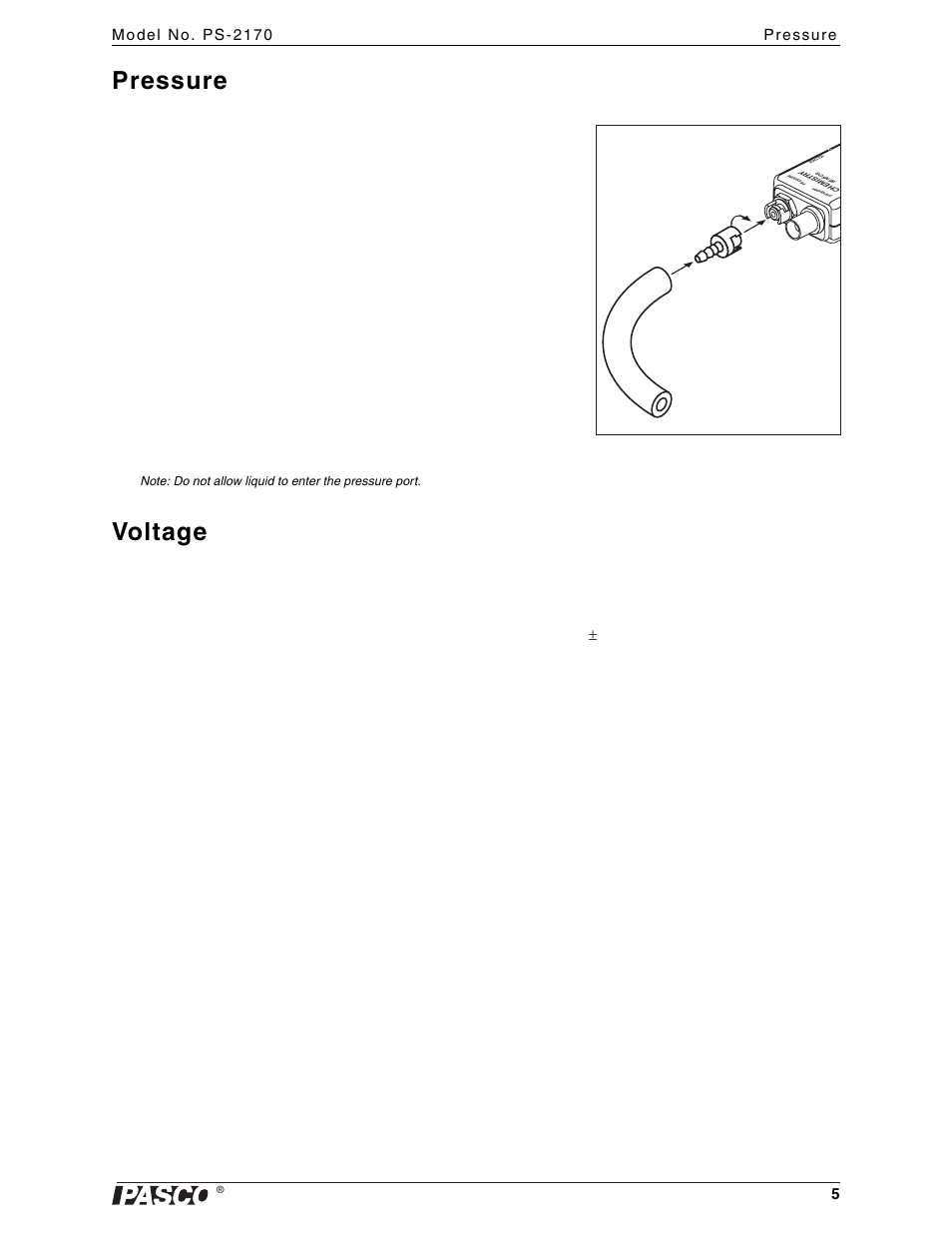 Pressure, Voltage | PASCO PS-2170 Chemistry MultiMeasure Sensor User Manual | Page 5 / 8