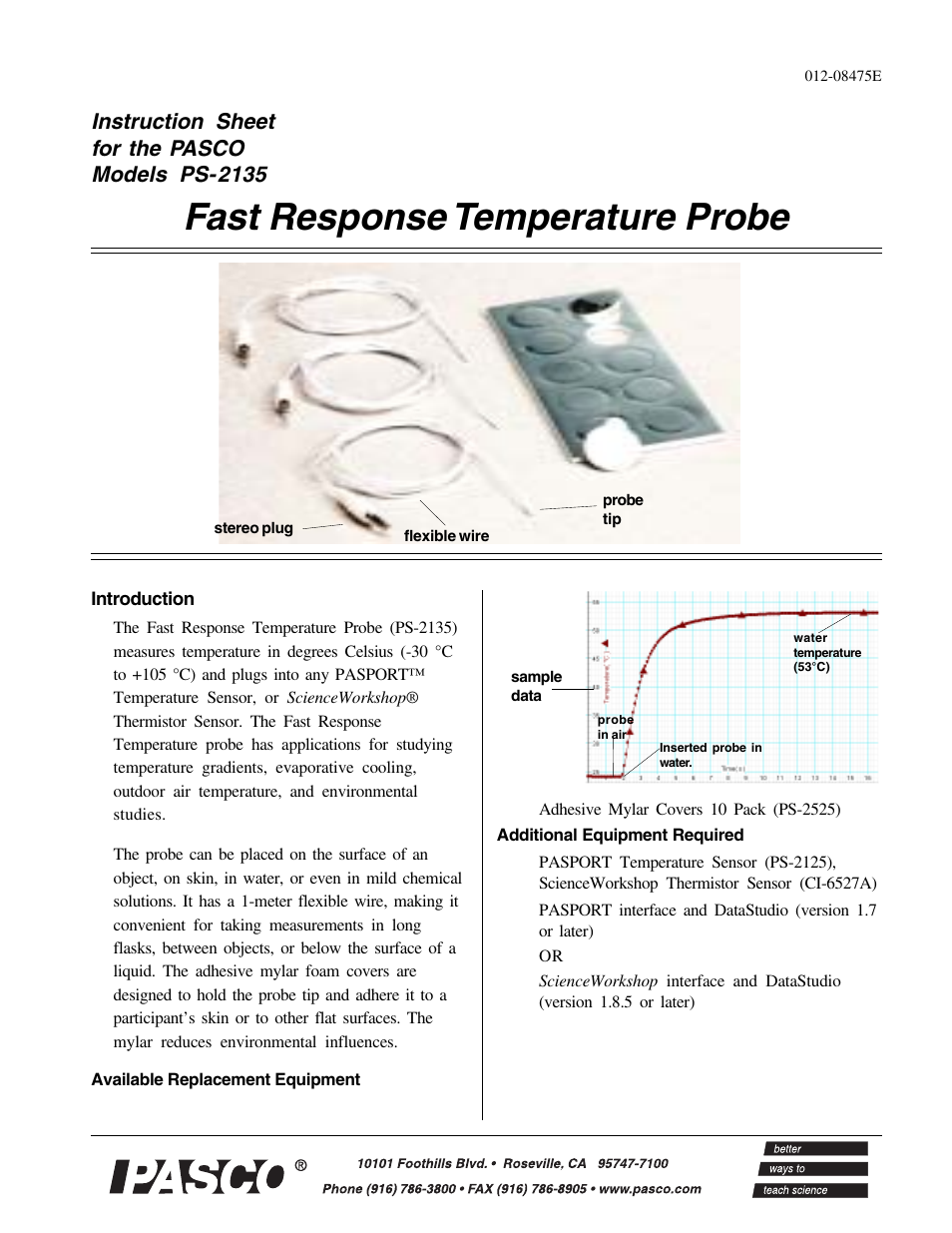 PASCO PS-2135 Fast Response Temperature Probe User Manual | 2 pages