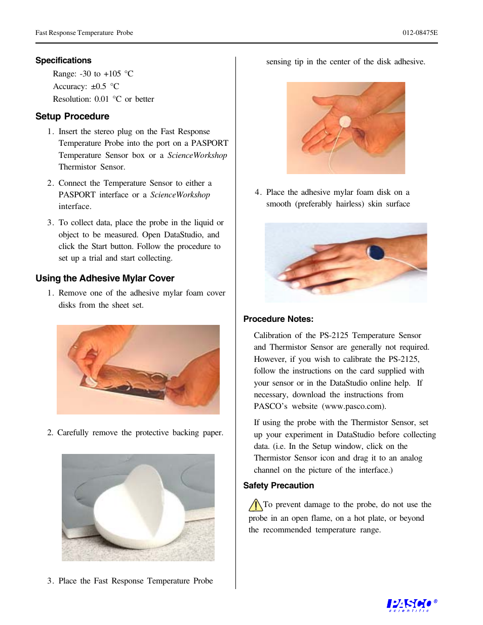 PASCO PS-2135 Fast Response Temperature Probe User Manual | Page 2 / 2