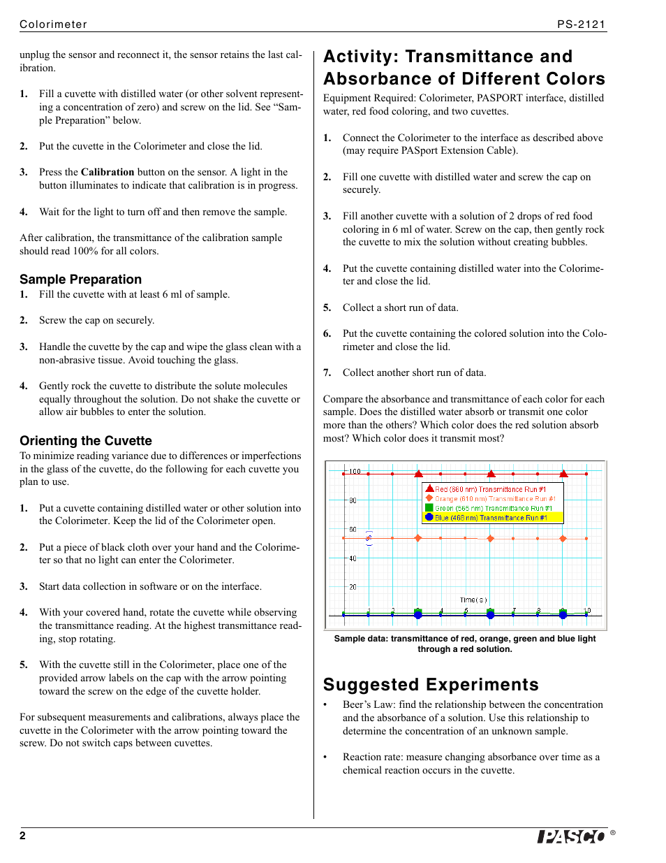 Suggested experiments | PASCO PS-2121 Colorimeter User Manual | Page 2 / 3