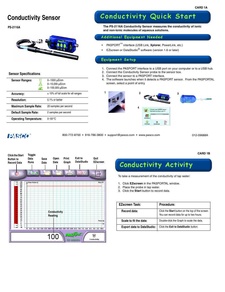 PASCO PS-2116A Conductivity Sensor User Manual | 2 pages