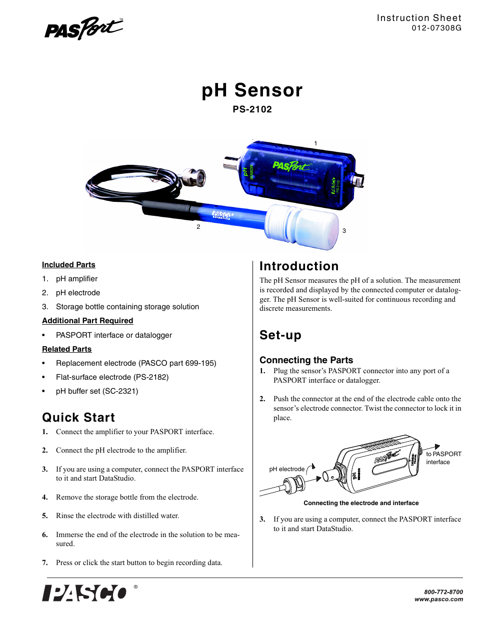 PASCO PS-2102 pH Sensor User Manual | 3 pages