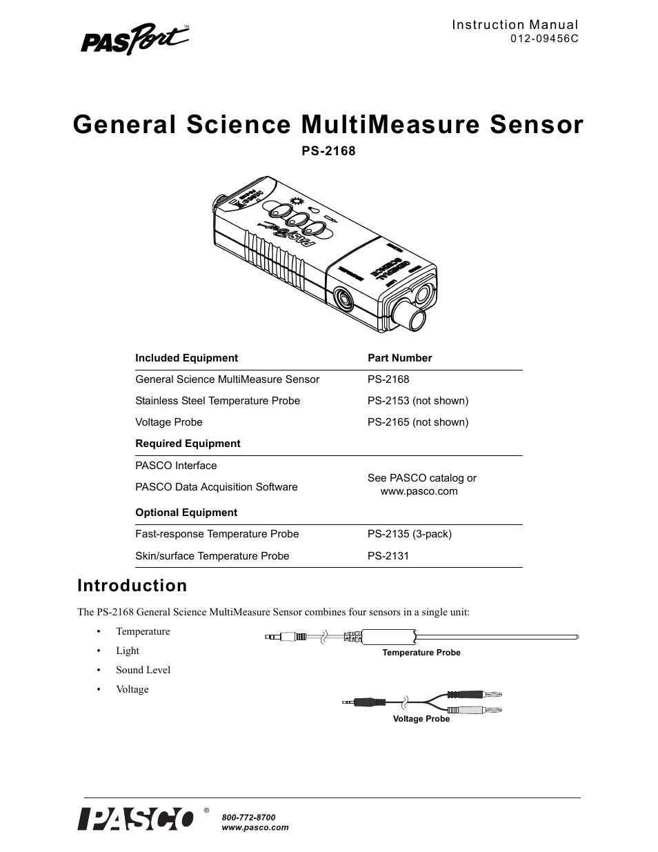PASCO PS-2168 General Science MultiMeasure Sensor User Manual | 4 pages
