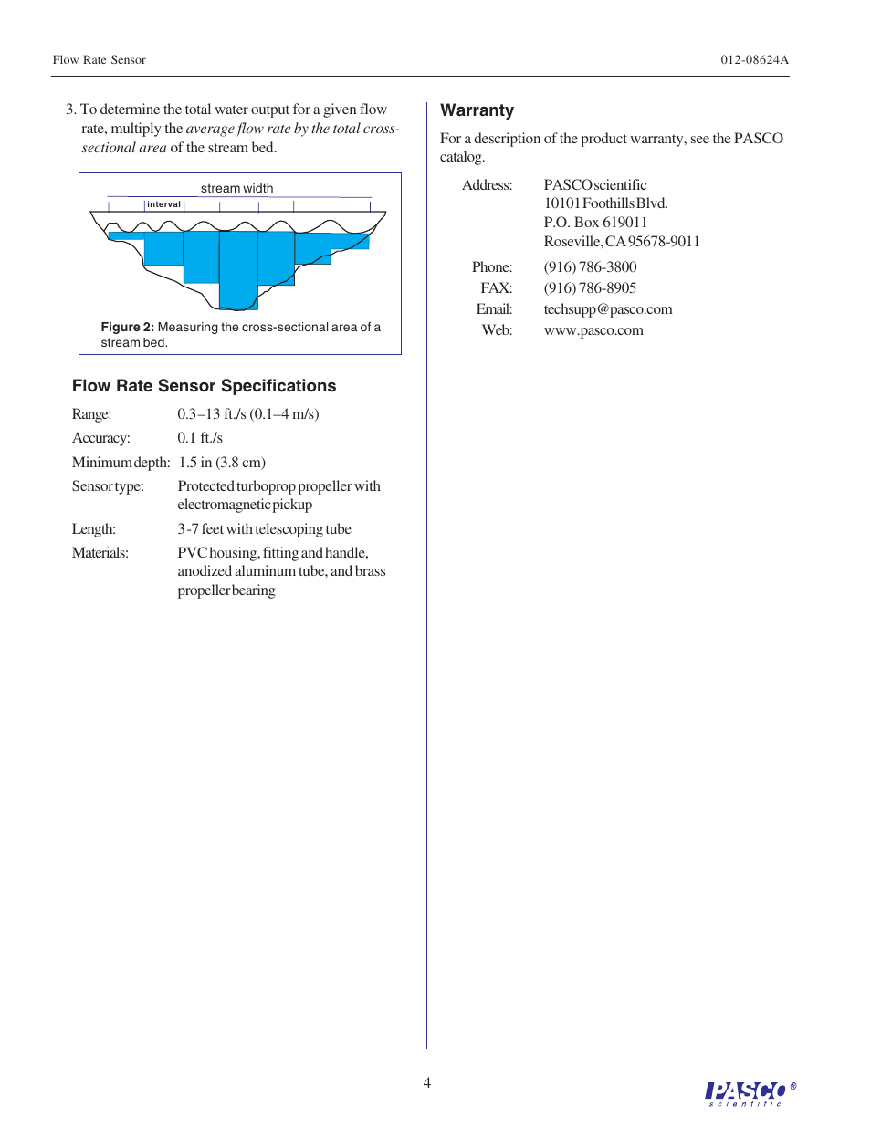 PASCO CI-6730A Flow Rate Sensor User Manual | Page 4 / 4