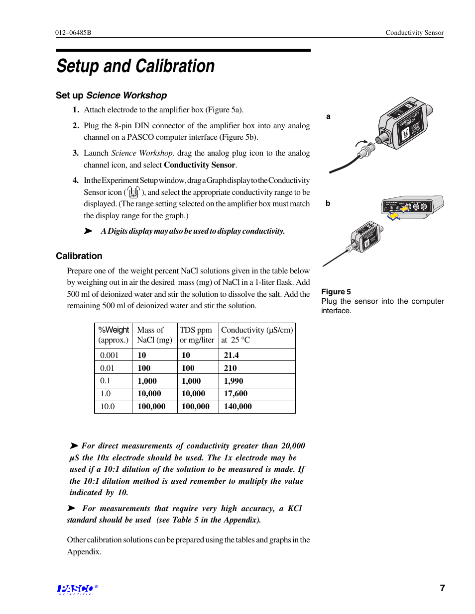 Setup and calibration, Science workshop, Set up | Calibration | PASCO CI-6729 (1X) CONDUCTIVITY SENSOR User Manual | Page 11 / 34