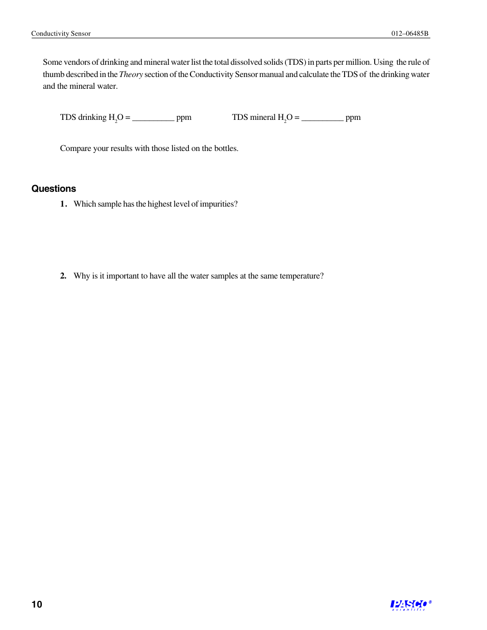 PASCO CI-6729 (1X) CONDUCTIVITY SENSOR User Manual | Page 14 / 34