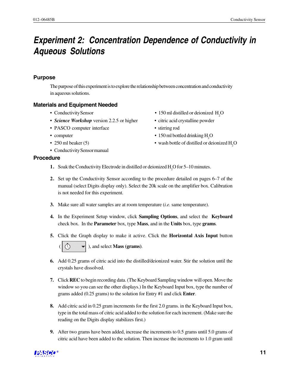 PASCO CI-6729 (1X) CONDUCTIVITY SENSOR User Manual | Page 15 / 34